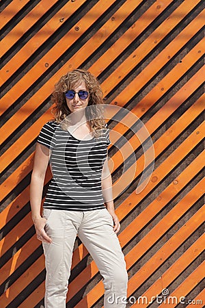 Woman portrait in sunglasses, free space for text Stock Photo