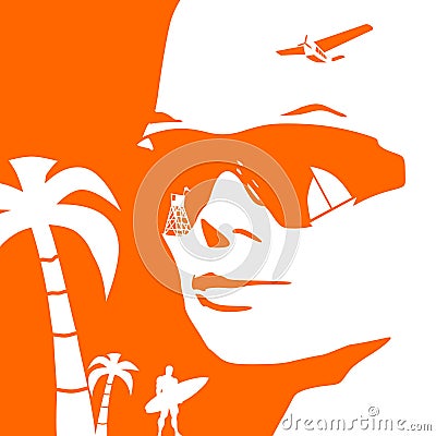 Woman portrait in sunglasses. Vector Illustration