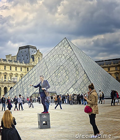 Woman Posing, Louvre, Paris France Editorial Stock Photo