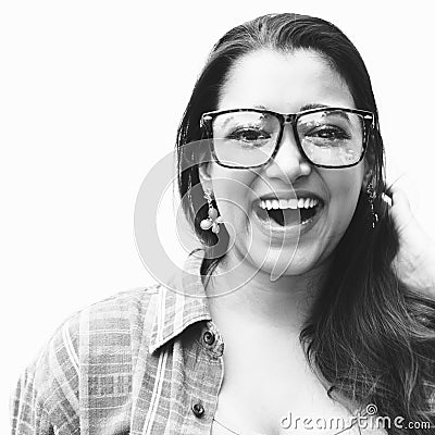 Woman Posing Portrait Fashionable Nerd Concept Stock Photo