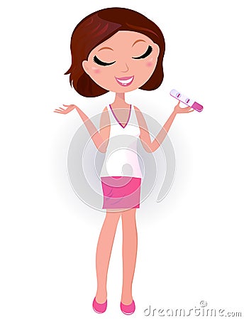 Woman with positive pregnancy test Vector Illustration