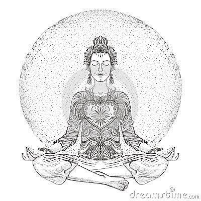 Woman practice yoga meditation, lotus pose, graphic illustration Vector Illustration