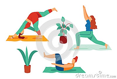 A woman practices yoga asanas. Vector Illustration