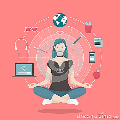 Woman practicing mindfulness meditation Vector Illustration