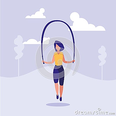 Woman practicing rope jump character Vector Illustration