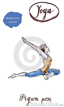 Woman practicing yoga entering in King Pigeon Pose Vector Illustration