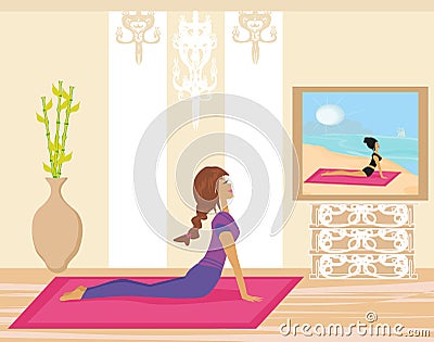 Woman practicing yoga indoors Vector Illustration