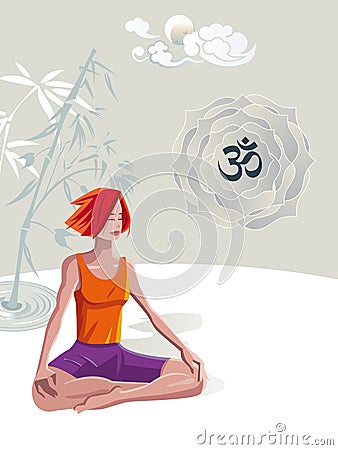 Woman Practicing Yoga Meditation Vector Illustration