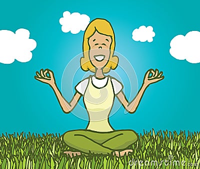Woman practicing yoga outdoors getting in touch with nature Vector Illustration
