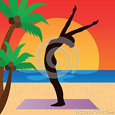 woman practicing yoga in raised arm pose. Vector illustration decorative design Vector Illustration
