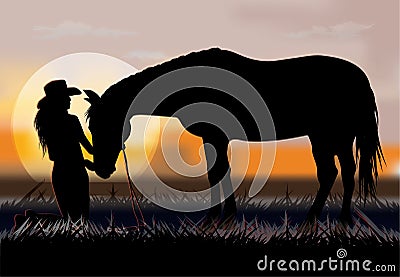 Woman on the prairie Vector Illustration