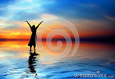 Woman praising Stock Photo