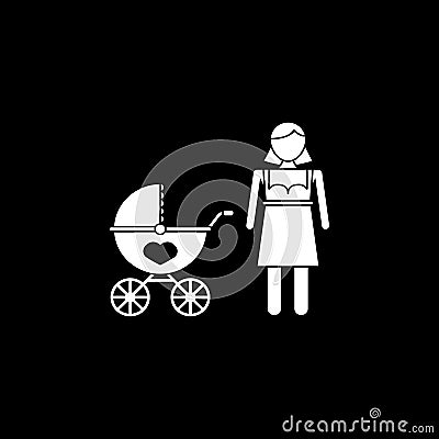 Woman with pram icon Vector Illustration