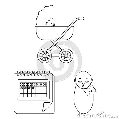 Woman and pregnancy outline icons in set collection for design. Gynecology and equipment vector symbol stock web Vector Illustration