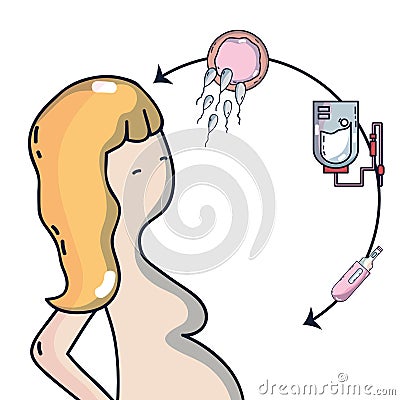 Woman pregnancy with ovum and sperm process to procreation Vector Illustration