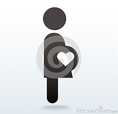 Woman pregnant icon with heart icon Vector Illustration