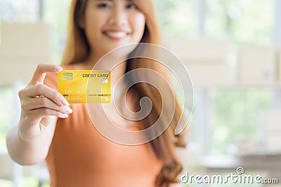 Woman is prepare for shopping with a credit card Stock Photo