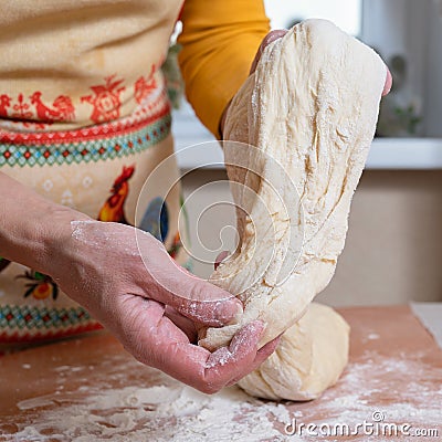 The woman prepared the dough for homemade baking. Home hobby Stock Photo