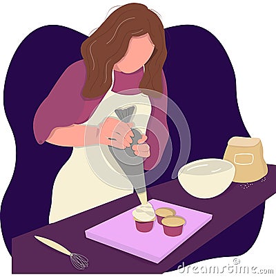 Woman prepares baking banner, landing Vector Illustration