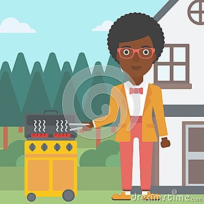 Woman preparing barbecue. Vector Illustration