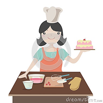 Woman preparing christmas cake Cartoon Illustration