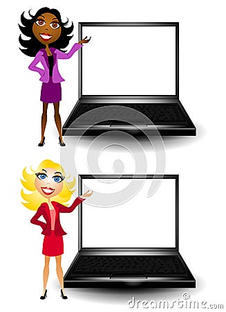 Woman Presenters With Laptops Cartoon Illustration