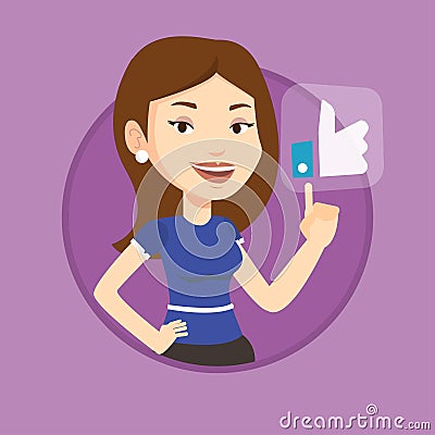 Woman pressing like button vector illustration. Vector Illustration