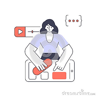 Woman programmer developing multimedia digital content smartphone menu interface vector flat Vector Illustration