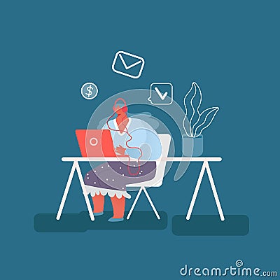 Woman Programmer Working on Computer with Code on Screen Illustration. People Character with Laptop Virtual Website Vector Illustration