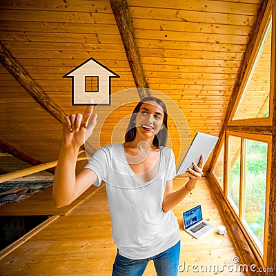 Woman projecting cottage Stock Photo