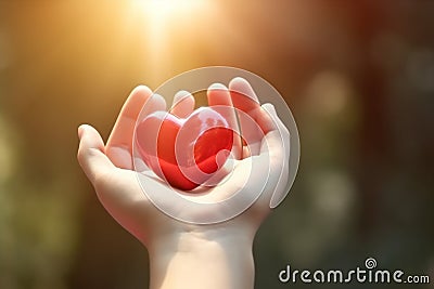 health woman care red love hand transplant cardiogram valentine hold donor. Generative AI. Stock Photo