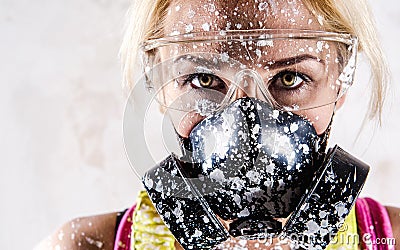 Woman with protective filter mask Stock Photo