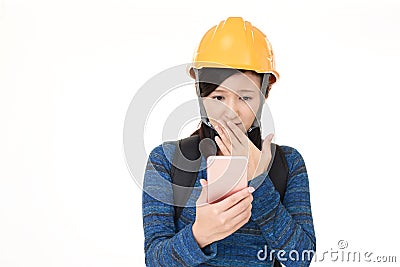 Uneasy woman with a smart phone Stock Photo