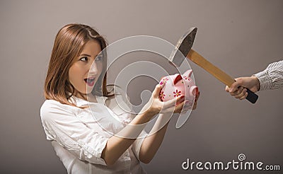 Woman protects their savings Stock Photo