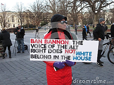 Woman Protesting Against Stephen Bannon Editorial Stock Photo