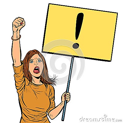 Woman protesting with a poster Vector Illustration