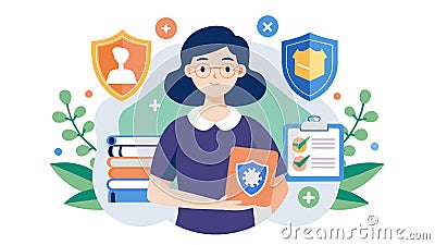 A woman proudly displays a family crest created by researching and documenting the history of her ancestors.. Vector Vector Illustration
