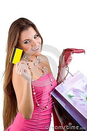 Woman pulled from the purse Credit card Stock Photo