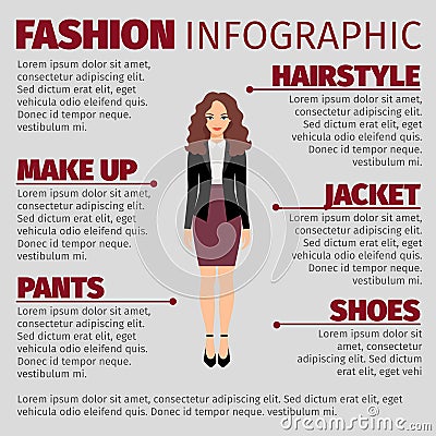 Woman in purple skirt fashion infographic Vector Illustration