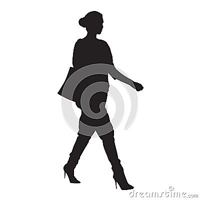 Woman with purse goes shopping, isolated Vector Illustration