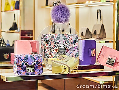 Woman purses in a store in Taormina, Sicily, Italy Editorial Stock Photo