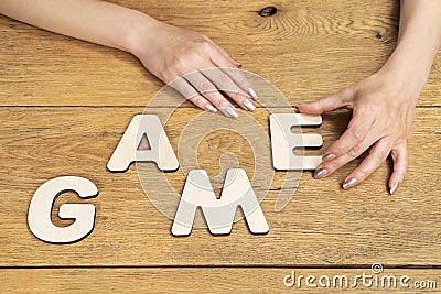 Woman puts the word game Stock Photo