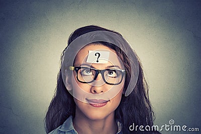 Woman with question mark Stock Photo