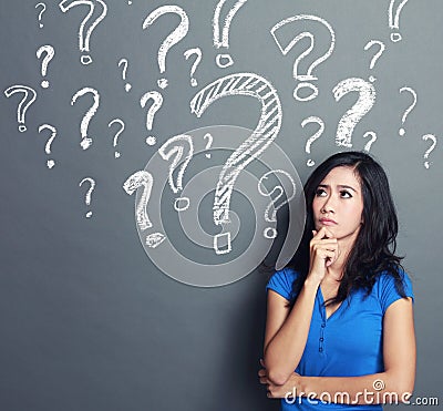 Woman with question mark Stock Photo