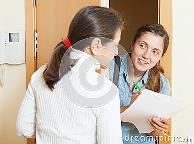 Woman questionnaire for marketing worker Stock Photo