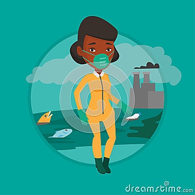 Woman in radiation protective suit. Vector Illustration