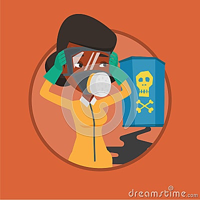 Woman in radiation protective suit. Vector Illustration