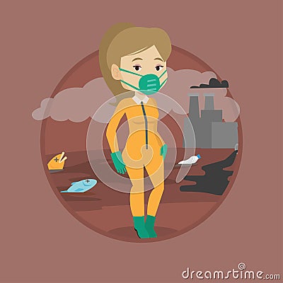 Woman in radiation protective suit. Vector Illustration