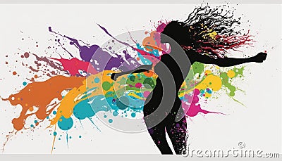 Woman in a Rainbow splash wave of paint colors Stock Photo