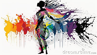 Woman in a Rainbow splash wave of paint colors Stock Photo